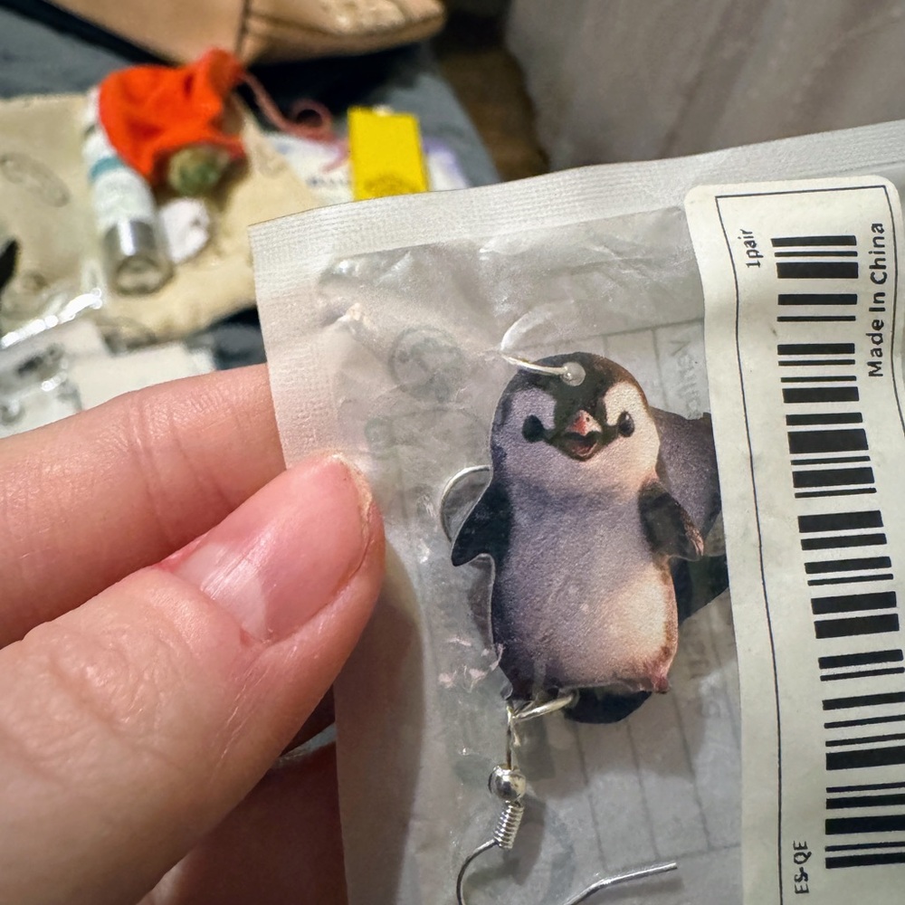 Adorable Penguin Wooden Laminated Earrings